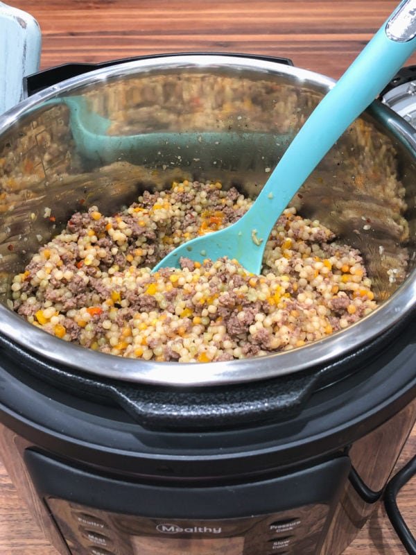 a pot of couscous made in an electric pressure cooker