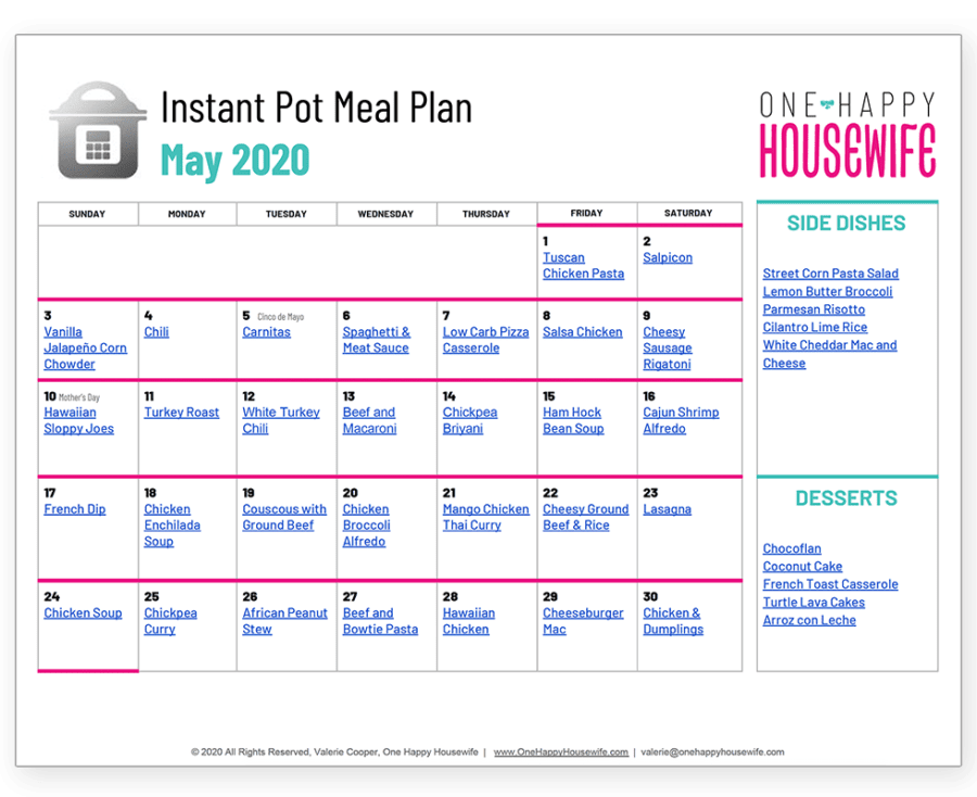 instant pot may meal plan