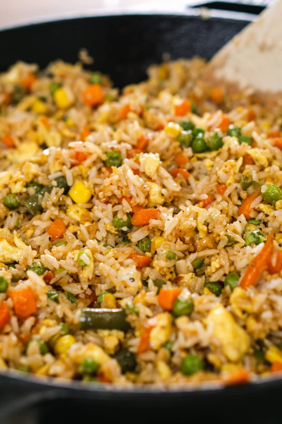 easy vegetable and egg fried rice in a skillet