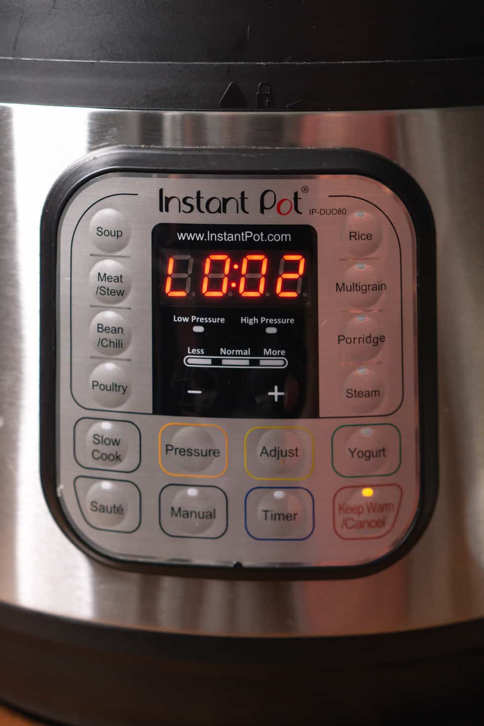 the instant pot display reads 2 minutes while performing a 2 minutes natural pressure release