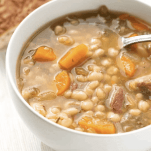 a bowl of ham hock bean soup