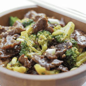 a bowl of beef and broccoli