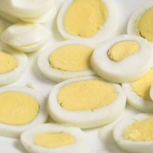 a plate filled with egg slices