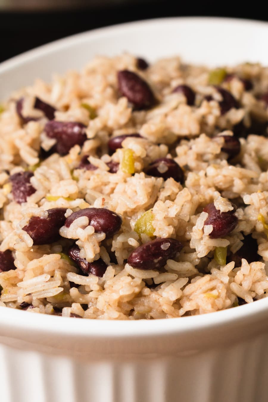 red beans and rice in a large white casserole