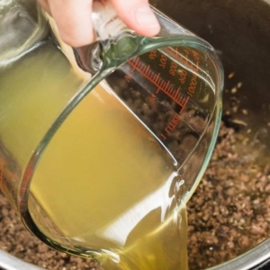 adding chicken stock to ground beef in the instant pot