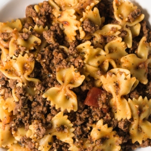 pasta with meat sauce on a plate