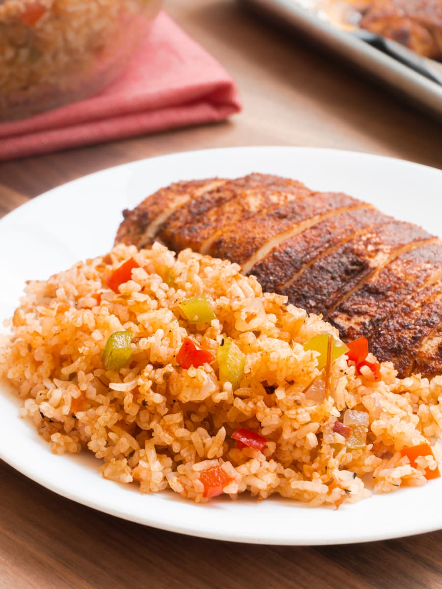 plate of chicken and spansih rice