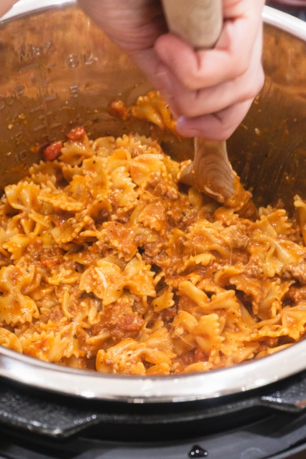 Instant Pot Beef and Bowtie Pasta One Happy Housewife