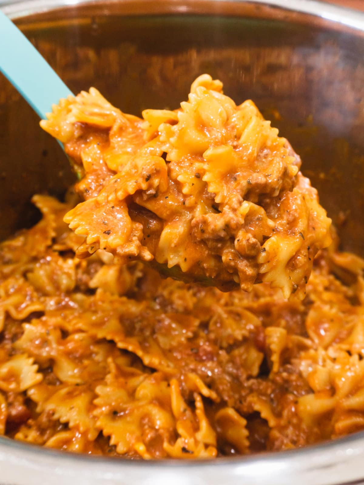 Instant Pot Beef and Bowtie Pasta - One Happy Housewife