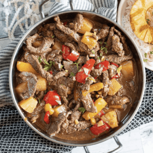 a pot of jerk pineapple beef