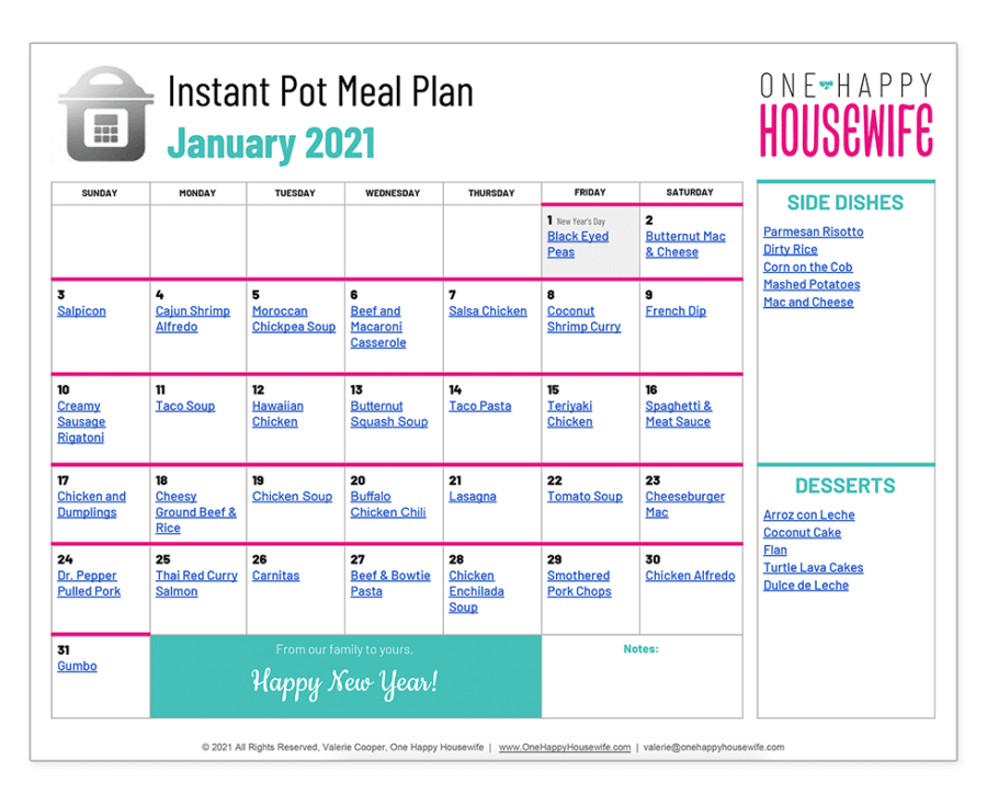 instant pot january 2021 meal plan