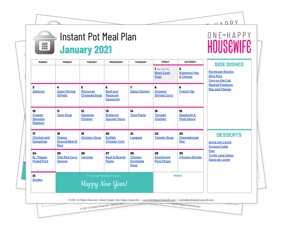 instant pot january 2021 meal plan