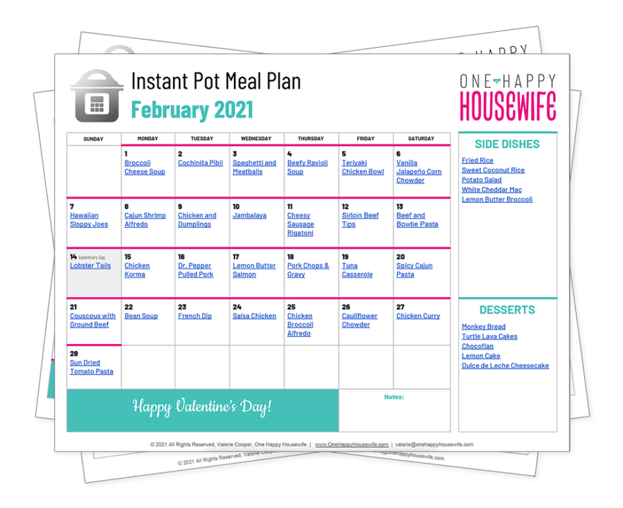 instant pot february 2021 meal plan