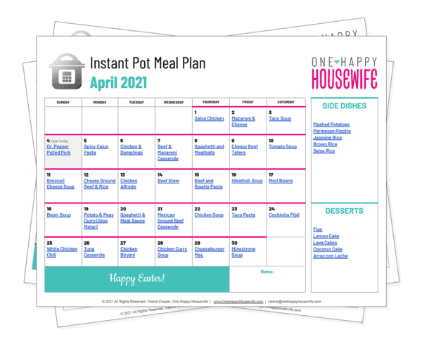 April Instant Pot Meal Plans - One Happy Housewife