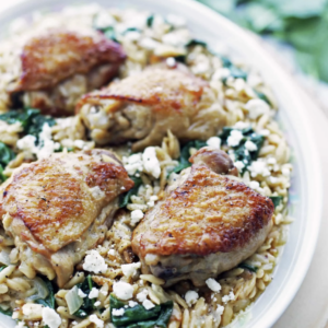 lemon pepper orzo with chicken thighs