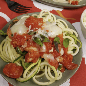 bruschetta chicken over zoodles