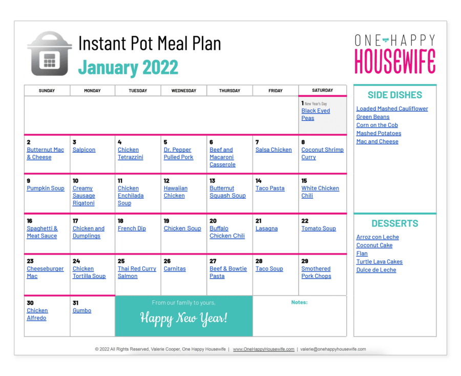 instant pot meal plan january 2022