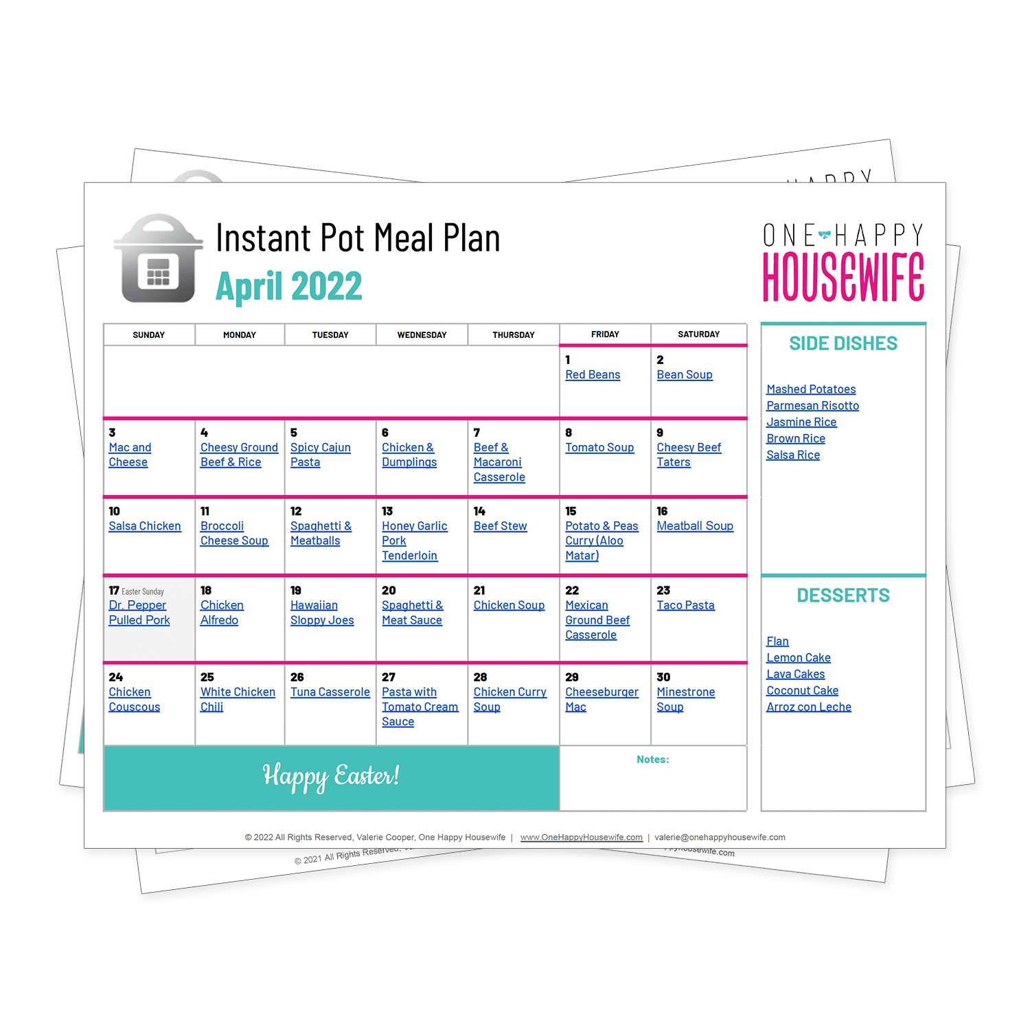 instant pot meal plan for april