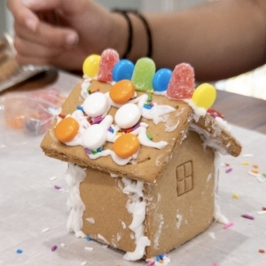 a small decorated gingerbread house