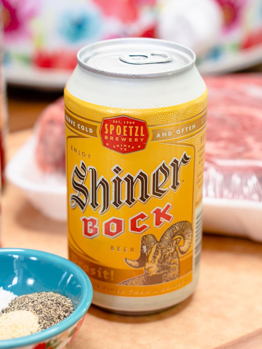 a can of shiner bock beer for making carne mechada in the slow cooker