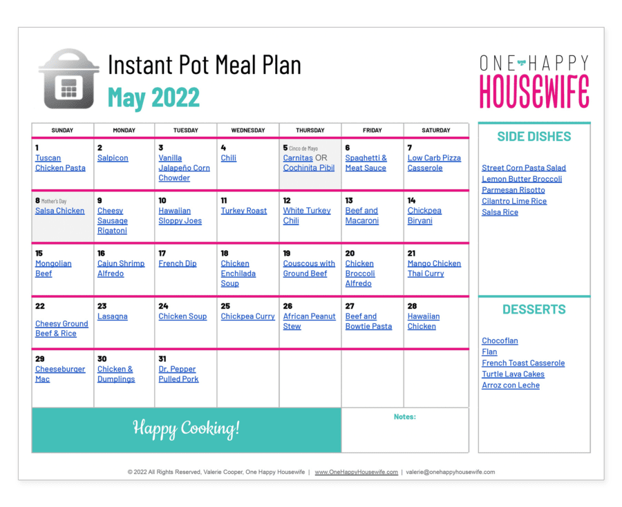 instant pot meal plan may 2022