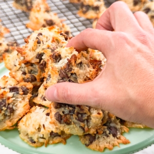 grabbing a chocolate chip coconut macaroon