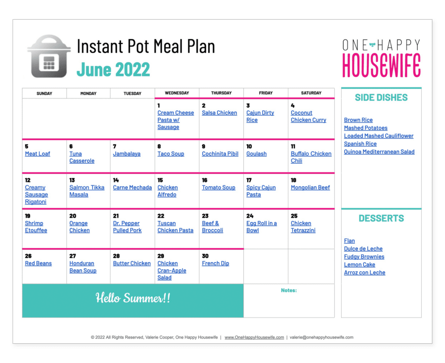 instant pot meal plan june 2022