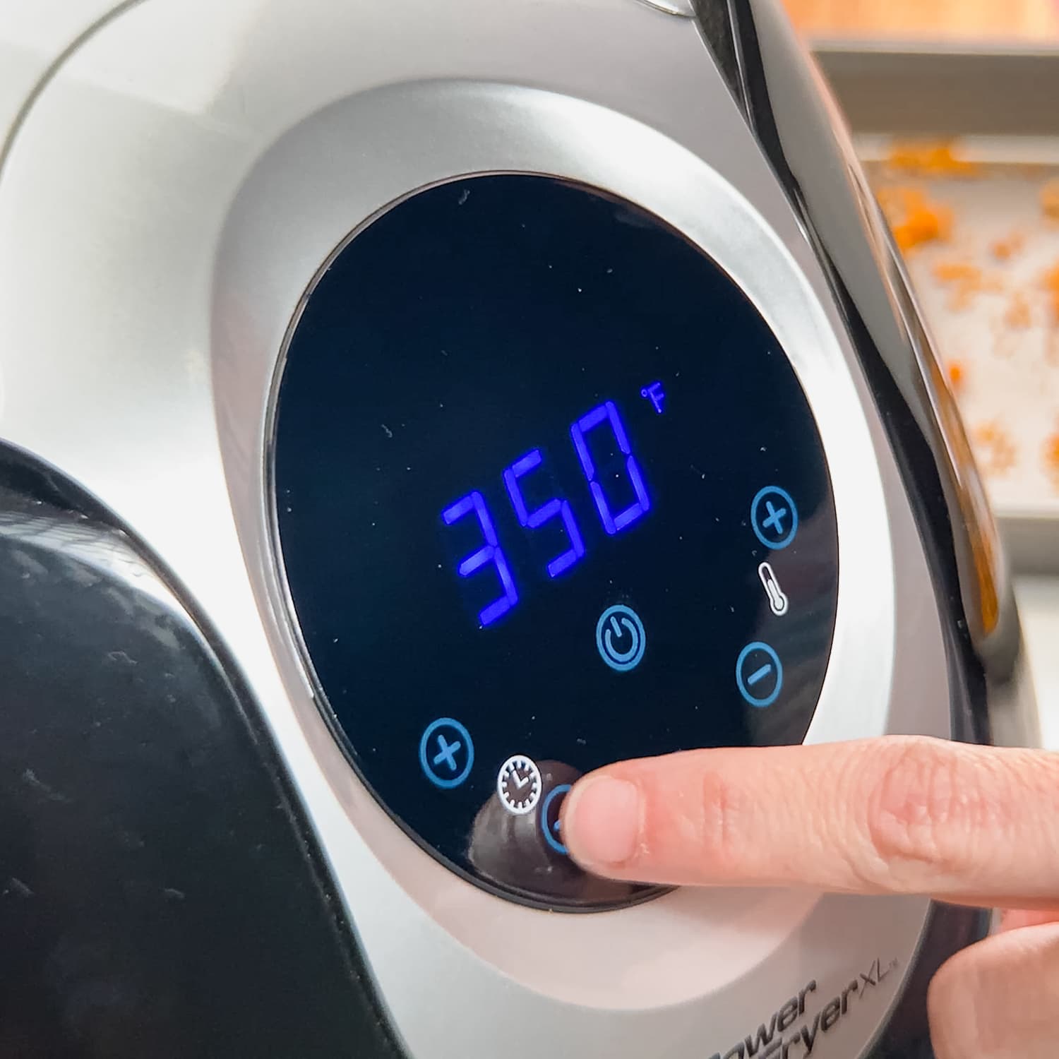 setting the air fryer to bake at 350 degrees