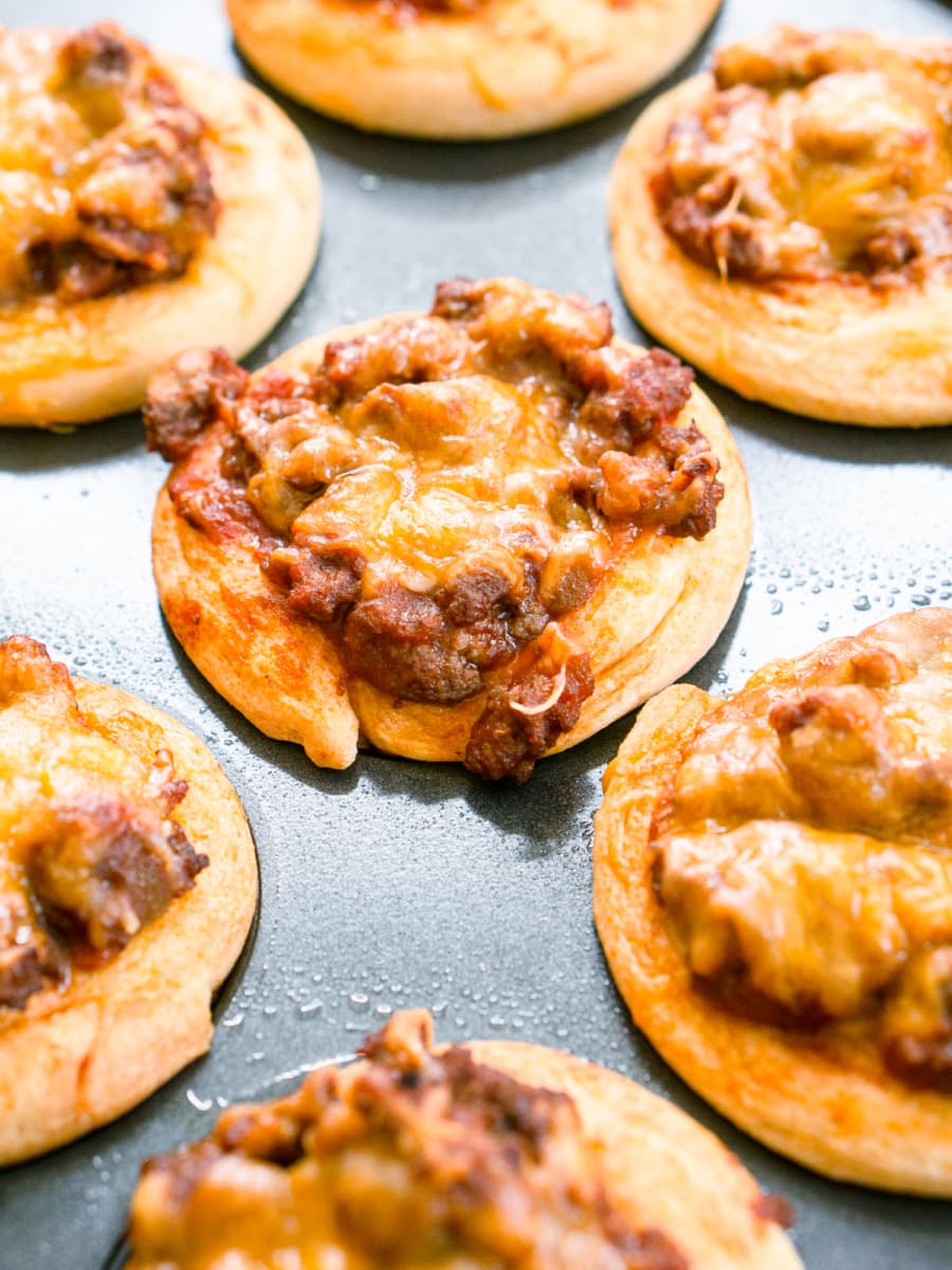 sloppy joe cornbread cups in a cupcake pan