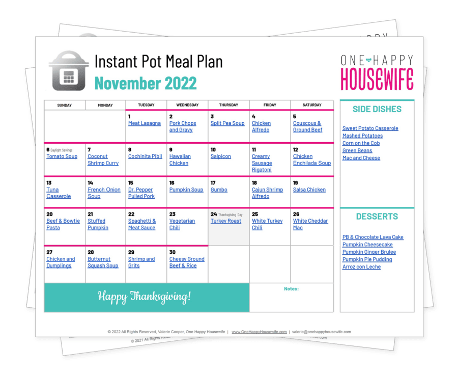 instant pot meal plan november 2022