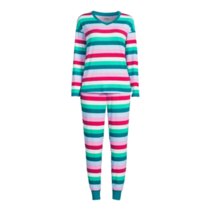 joyspun womens long sleeve sleep top and jogger pj set piece multi stripe