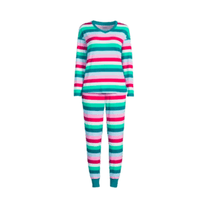 womens long sleeve sleep top and jogger pj set piece multi stripe joyspun