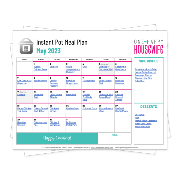 instant pot meal plan calendar for may 2023