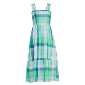 smocked midi dress ruffle straps