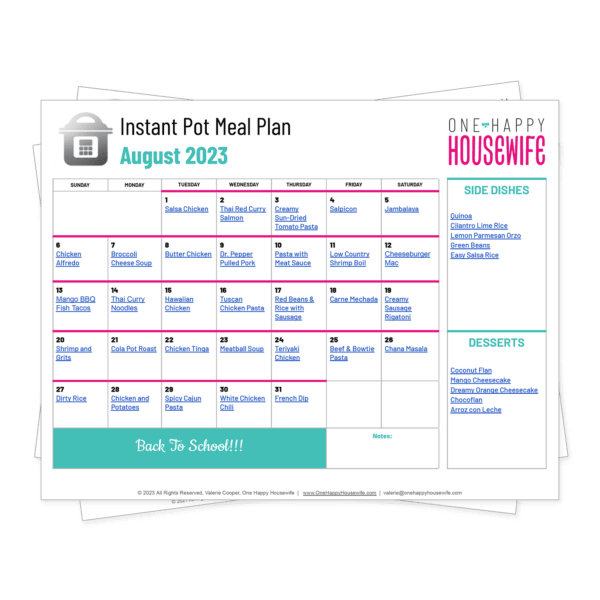 instant pot meal plan august 2023