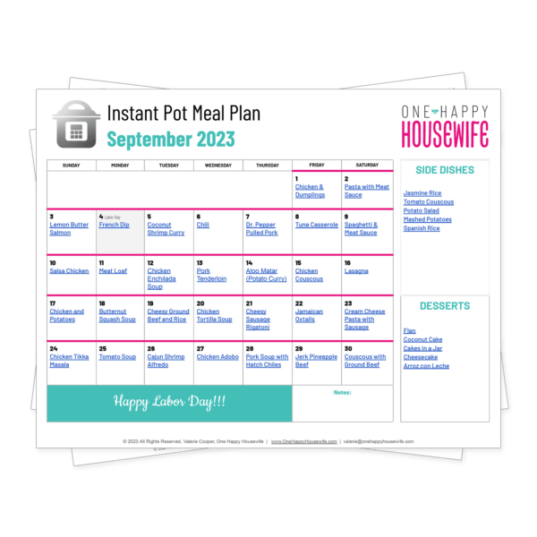 instant pot meal plan september 2023