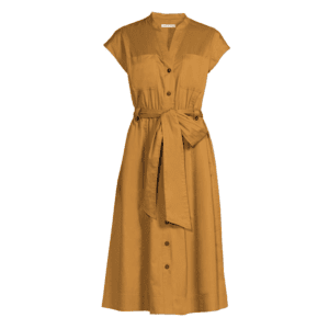 short sleeved midi yellow dress