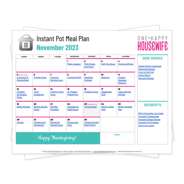 instant pot meal plan november 2023