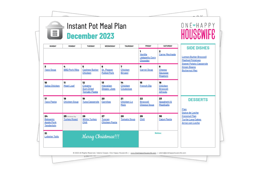 instant pot meal plan december 2023