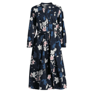 belted midi dress blue flowers