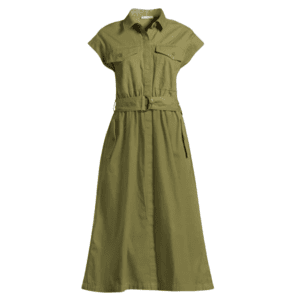 belted utility midi dress green
