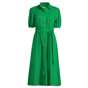 midi shirt dress puff sleeves green