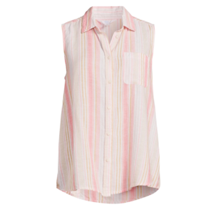 linen sleeveless buttondown shirt pink stripes