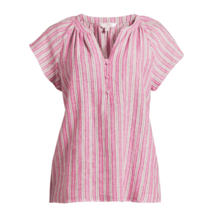 linen striped pink vneck shirt