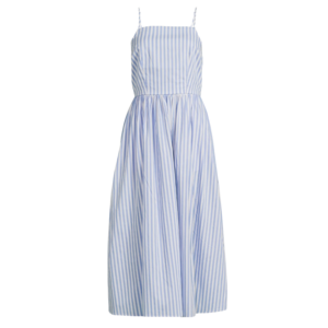 sleeveless square neck midi dress blue stripe