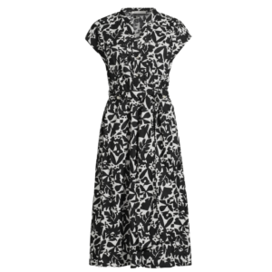 belted midi dress black and white