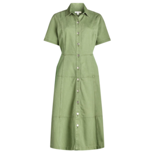 button front cotton midi dress