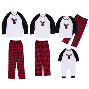 buffalo check small reindeer head family pajamas