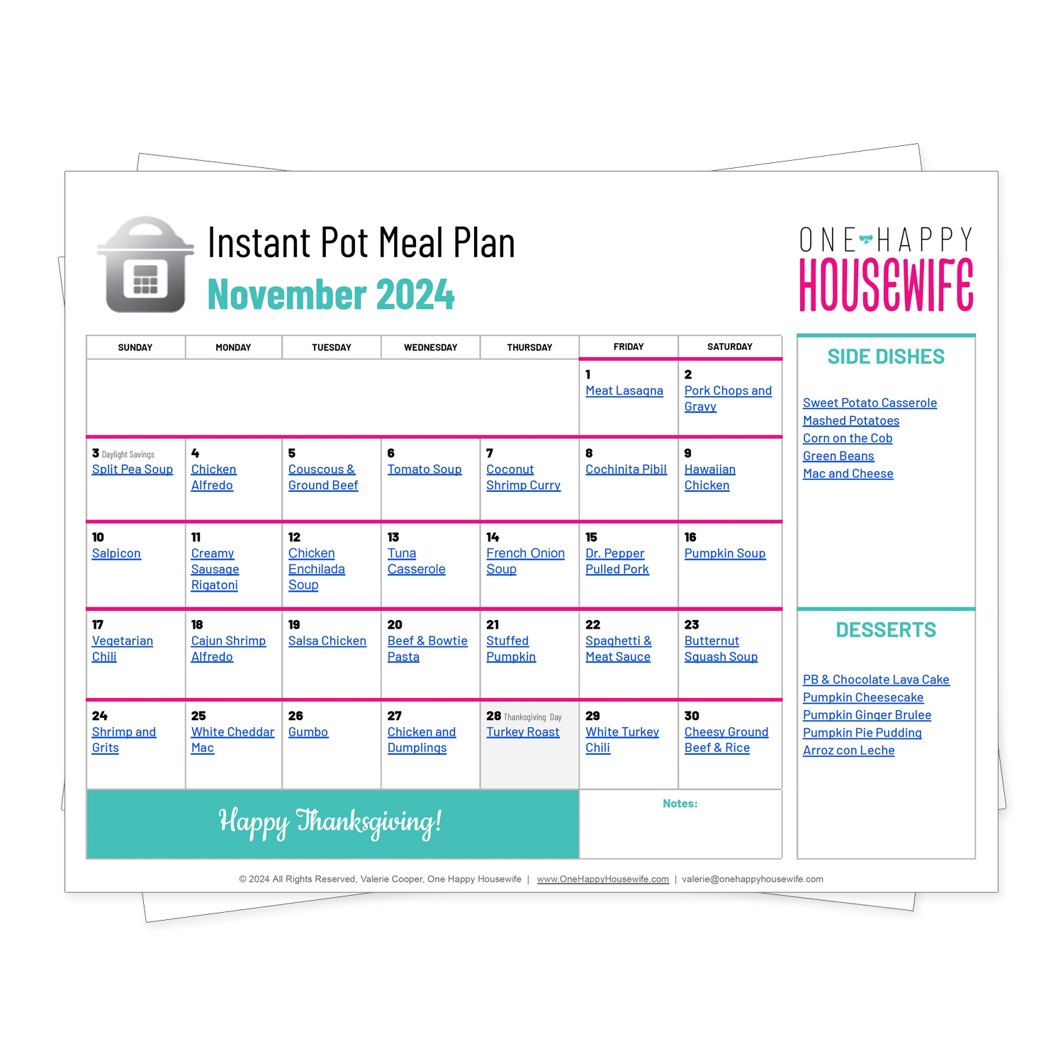 Instant Pot Meal Plan November 2024 One Happy Housewife