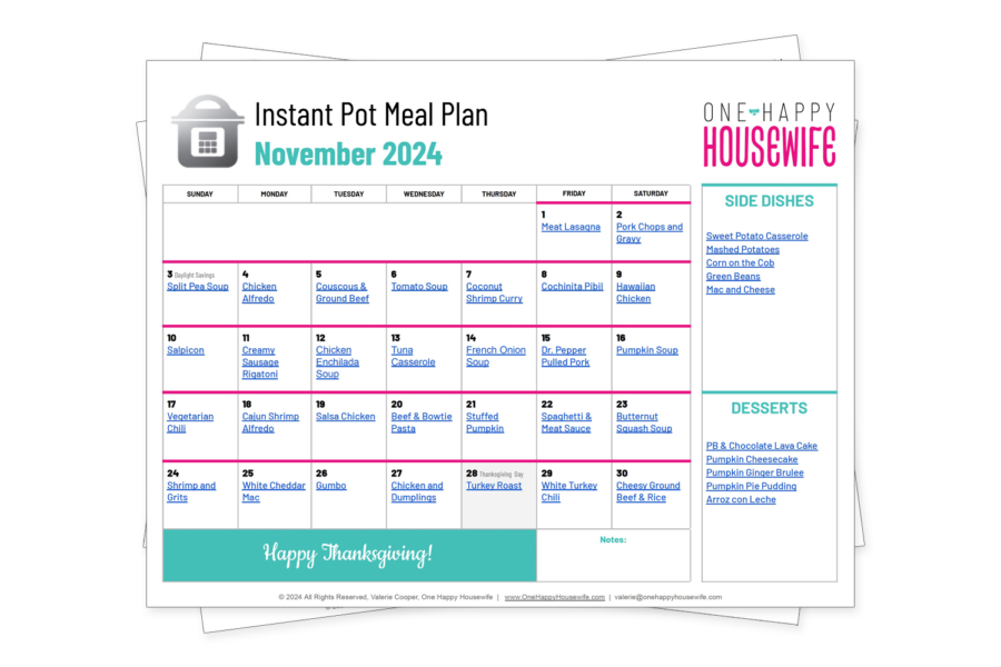 Instant Pot Meal Plan November 2024 One Happy Housewife